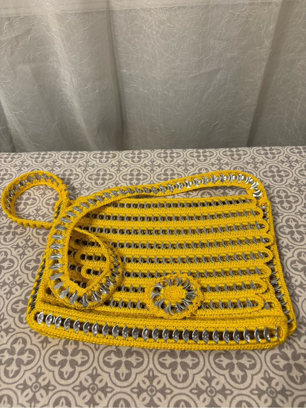 Yellow Crochet Chain-Trim Shoulder Bag